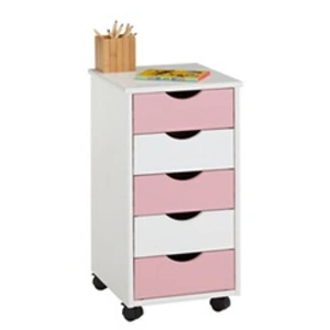 Comparateur de prix : Idimex Caisson de bureau LAGOS meuble de rangement sur roulettes avec 5 tiroirs, en pin massif lasuré blanc et rose