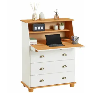 Comparateur de prix : Bureau secrétaire - IDIMEX - GOMES - Pin massif - Blanc et brun
