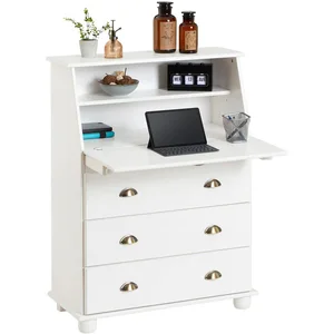 Comparateur de prix : Idimex Bureau secrétaire 3 tiroirs et plateau refermable en bois massif blanc