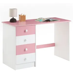 Comparateur de prix : Idimex Bureau ARNE pour enfant ou adulte multi rangements, avec 4 tiroirs, en pin massif lasuré blanc et rose