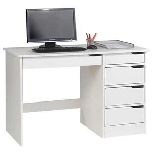 Comparateur de prix : Idimex Bureau hugo avec rangement 5 tiroirs style scandinave en pin massif lasuré blanc