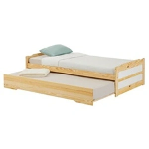 Idimex Lit gigogne LORENA 1 personne tiroir lit fonctionnel 90 x 190 cm pin massif recouvert d'un vernis naturel et blanc