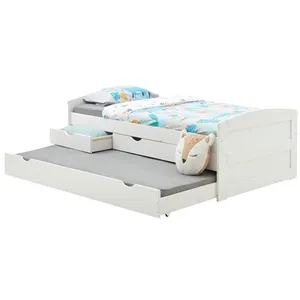 Idimex Lit gigogne avec rangements JESSY, 90 x 190 cm en pin massif lasuré blanc pas cher