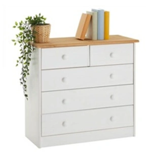 Comparateur de prix : Idimex Commode en pin rondo, 2+3 tiroirs, lasuré blanc et brun