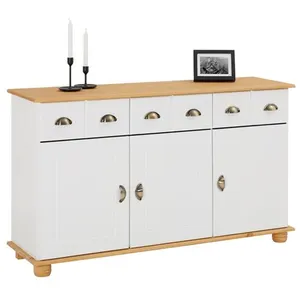 Idimex - Buffet Salon Colmar L 134 Cm Bois Massif, Blanc Et Brun pas cher