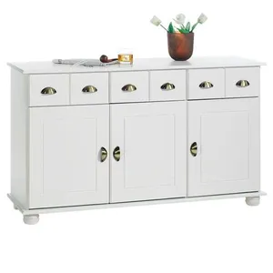 Idimex Buffet COLMAR commode bahut vaisselier meuble bas rangement avec 3 tiroirs et 3 portes, en pin massif lasuré blanc