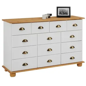 Comparateur de prix : Idimex Commode COLMAR chiffonnier apothicaire rangement avec 11 tiroirs en pin massif lasuré blanc et brun