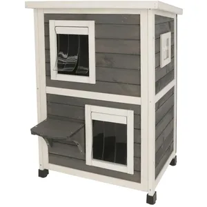 Maison d'extérieur pour chats Family 57x55x80 cm Gris et blanc Kerbl pas cher