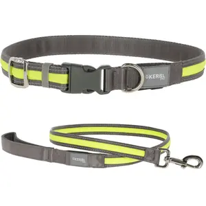 Kerbl Pet Laisse Lumineuse Light&Reflex Gris/Jaune Fluo, 120cm, 25mm pas cher