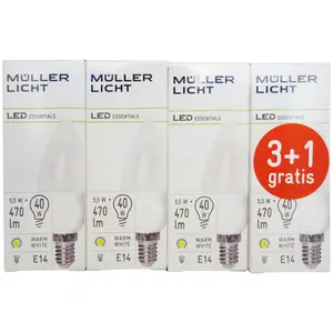 Müller-Licht Ampoule LED - GENERIQUE - Flamme - E14 - 5,5W - Blanc chaud - Pack de 4Vendu parluminaire