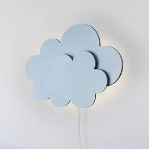 Elobra Applique murale LED Nuage avec fiche, bleu, bois, intensité var...Vendu parluminaire