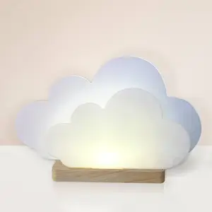 Elobra Lampe de table LED Wölkchen, blanc, bois, 3000 K, intensité var... pas cher
