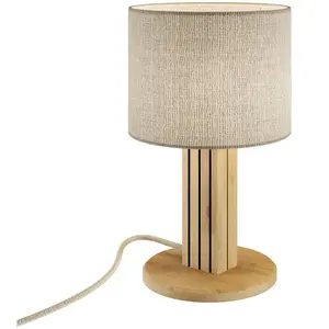 Elobra Lampe à poser Inka S, chêne/noir, bois/tissu, hauteur 30 cm pas cher