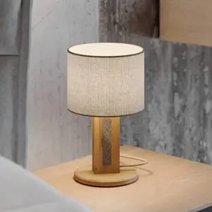Elobra Lampe à poser Chile S, chêne/granit, tissu, bois, hauteur 30 cm pas cher