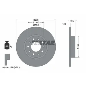 Disque de frein TEXTAR 92221003 arrière, plein, 1 pièce pas cher