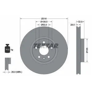 Disque de frein TEXTAR 92162305 avant, ventilé, à haute teneur en carbone, 1 pièce pas cher