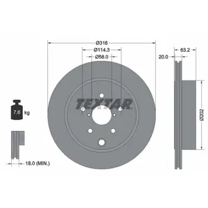 Disque de frein TEXTAR 92243703 arrière, ventilé, 1 pièce