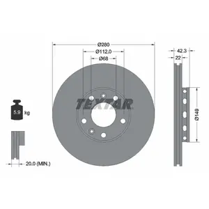 Disque de frein TEXTAR 92152203 arrière, ventilé, 1 pièce pas cher