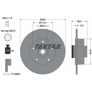 TEXTAR Disques de frein pour RENAULT: Mégane, Fluence (Ref: 92196003) pas cher