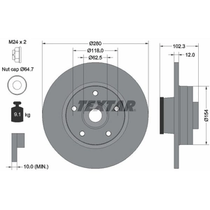 Disque de frein TEXTAR 92153703 arrière, plein, 1 pièce pas cher