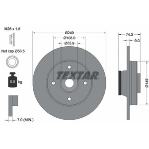 Disque de frein TEXTAR 92194103 arrière, plein, 1 pièce pas cher