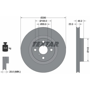TEXTAR Disques de frein pour TOYOTA: Yaris (Ref: 92287603) pas cher