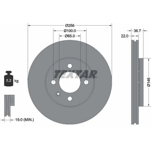 TEXTAR Disques de frein pour SKODA: Citigo (Ref: 92287003) pas cher