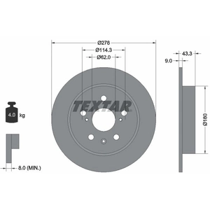 Disque de frein TEXTAR 92225303 arrière, plein, 1 pièce pas cher