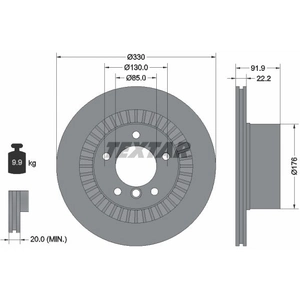 Disque de frein TEXTAR 92261903 arrière, ventilé, 1 pièce