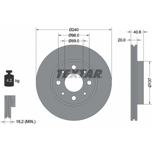 TEXTAR Disques de frein pour FIAT: 500, Panda & FORD: Ka (Ref: 92118003) pas cher