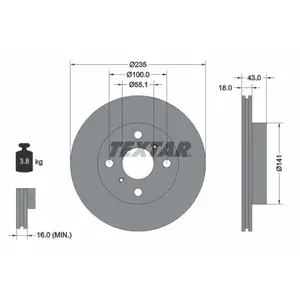 TEXTAR Disques de frein pour TOYOTA: Yaris (Ref: 92103603) pas cher