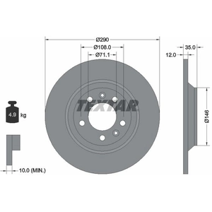 Disque de frein TEXTAR 92129603 arrière, plein, 1 pièce pas cher