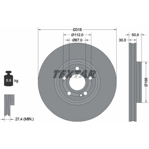 Disque de frein TEXTAR 92316705 avant, ventilé, à haute teneur en carbone, 1 pièce