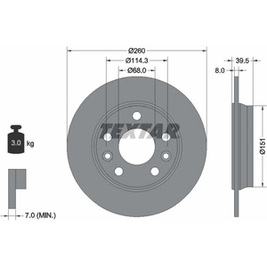 Disque de frein TEXTAR 92327203 arrière, plein, 1 pièce pas cher
