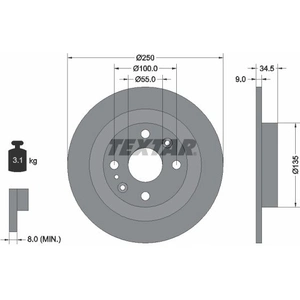 Disque de frein TEXTAR 92061700 arrière, plein, 1 pièce