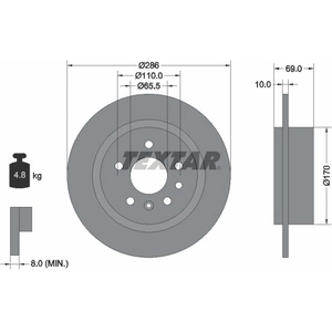 Disque de frein TEXTAR 92100200 arrière, plein, 1 pièce pas cher