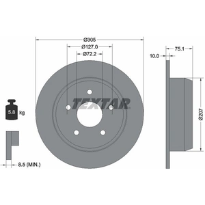 Disque de frein TEXTAR 92113700 arrière, plein, 1 pièce