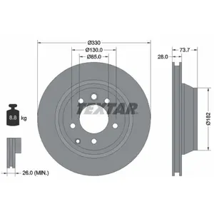 Disque de frein TEXTAR 92122005 arrière, ventilé, à haute teneur en carbone, 1 pièce