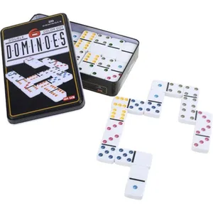 Comparateur de prix : small foot Domino, jeu classique en 6 couleurs et avec un robuste coffret métallique, à partir de 3 ans, 3493, Blanc