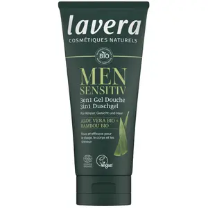lavera Men sensitiv 3en1 Gel Douche - doux et efficace pour le visage, le corps et les cheveux - tolérance cutanée confirmée sous contrôle dermatologique - soins pour hommes - vegan - 200 ml pas cher