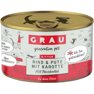 6x200g Grau menu gourmand boeuf, dinde, carottes - Pâtée pour chat pas cher