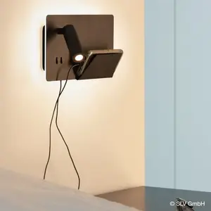SLV SOMNILA SPOT, applique intérieure, liseuse, version droite, noir, LED, 13W, 3000K, avec port - Lampes murales et de plafond