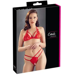 Comparateur de prix : Cottelli Lingerie Ensemble Dentelle avec String Ouvert Rouge