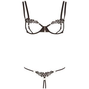 Ensemble dentelle string ouvert et seins nus noir - Cottelli LingerieVendu paradam-et-eve