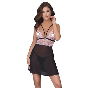Cottelli Collection Lingerie Nuisette Dentelle, Maille Transparente Rose & NoireVendu parrue-des-plaisirs