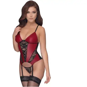 Cottelli LINGERIE Guêpière Effet Cuir, Dentelle Rouge & Noire pas cher
