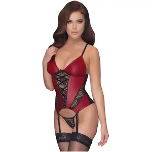 Comparateur de prix : Cottelli Collection Guêpière Effet Cuir, Dentelle Rouge & Noire