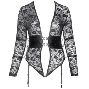 Cottelli Collection Bondage Body Ouvert Dentelle, Simili Cuir & Menottes Noir GTVendu parsexyavenue