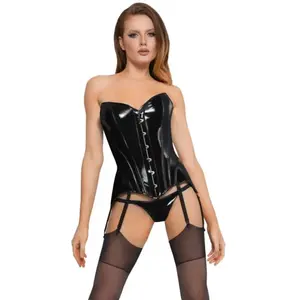 Corset Porte-Jarretelles VINYL CORSAGE PIRAT Noir XL pas cher