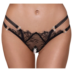 Cottelli Collection Lingerie String ouvert dentelle & lanières strass noir pas cher